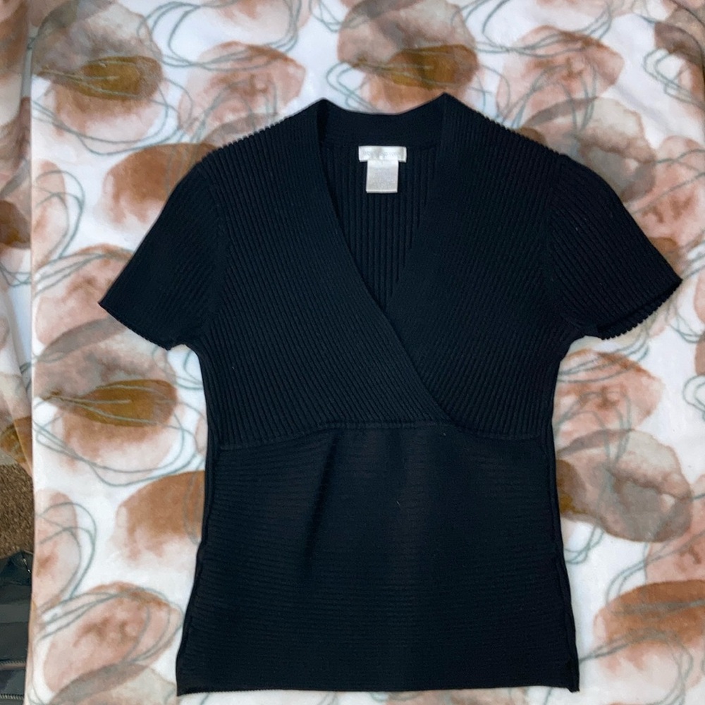 Black Ribbed V-Neck Top